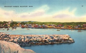 Vintage Postcard 1941 Rockport Pier Harbor Buildings Mountains Massachusetts MA