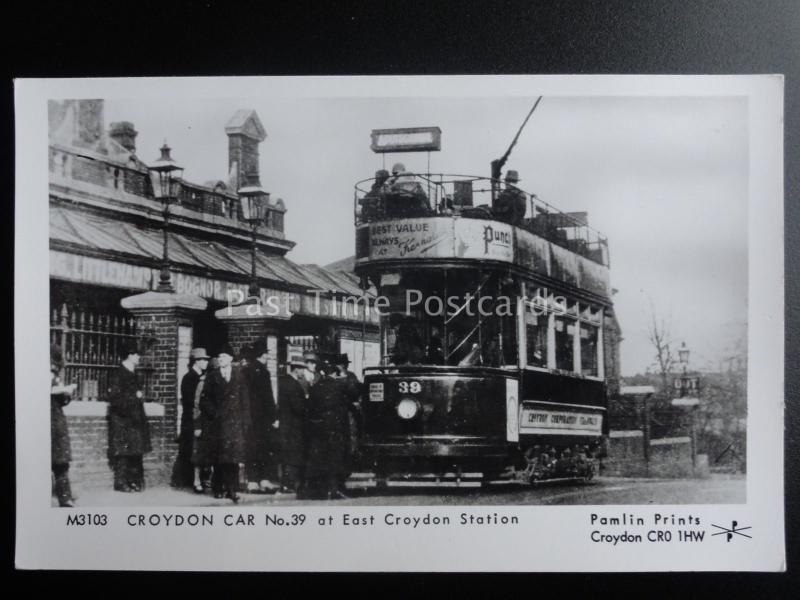 London Tram CROYDON CAR 39 AT EAST CROYDON STATION Pamlin Print Postcard M3103