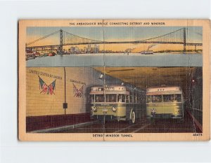 Postcard The Ambassador Bridge And Detroit-Windsor Tunnel