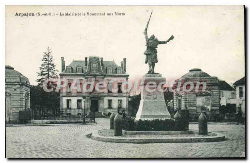Postcard Old Arpajon S and O City Hall and the War Memorial