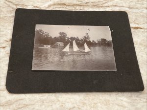 c1910 Bath House & Long Lake Men On Boat Michigan MI Photo On Board 8x10”