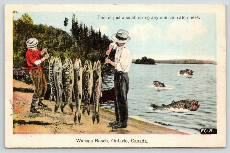 Wasaga Beach ON Exaggerated~Aunt Aggie Left Some Fish For Bill to Catch~1942 PC 