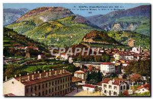 Old Postcard Sospel View barracks Mireur city and Barbonnet