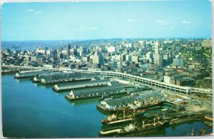 postcard Seattle Washington waterfront docks bird's eye view