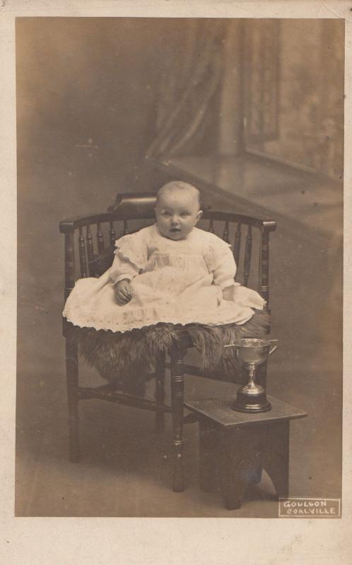 Baby With Silver Trophy Christening Cup Antique Postcard