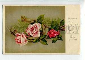 3150070 ROSES on HORSE-SHOE vintage Greeting PC