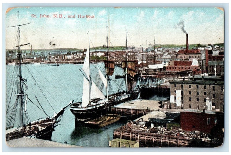 1909 St. John New Brunswick and Harbour Canada Posted Antique Postcard