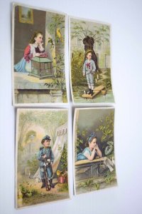 1880's Lot of 4 Atlantic & Pacific Tea Co Boy Sailor Soldier Girls & Birds F60