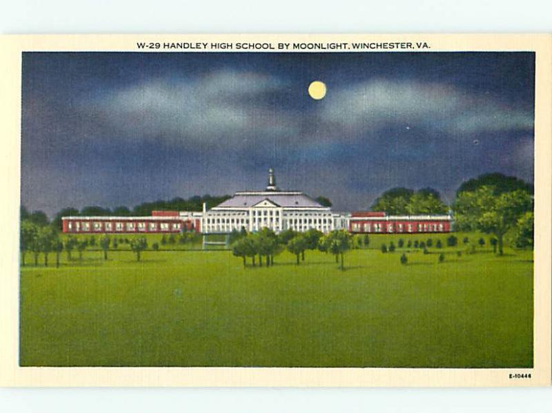 Winchester VA W-29 Moonlight Handley High School by Night Scene  Postcard # 5671