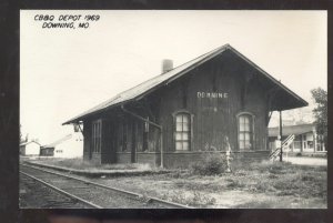 RPPC DOWNING MISSOURI RAILROAD DEPOT TRAIN STATION REAL PHOTO POSTCARD