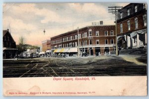 1907 Depot Square Dirt Road Building Horse Carriage Randolph Vermont VT Postcard