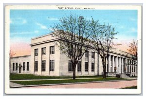 Post Office Building Flint Michigan MI Linen Postcard E19