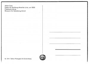 Hamburg-American Line Postcard - 1990's REPRINT OF 1929 TRAVEL POSTER