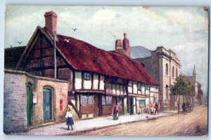 1910 Stratford on Avon Old Houses Rother Street Market Tuck Oilette Postcard