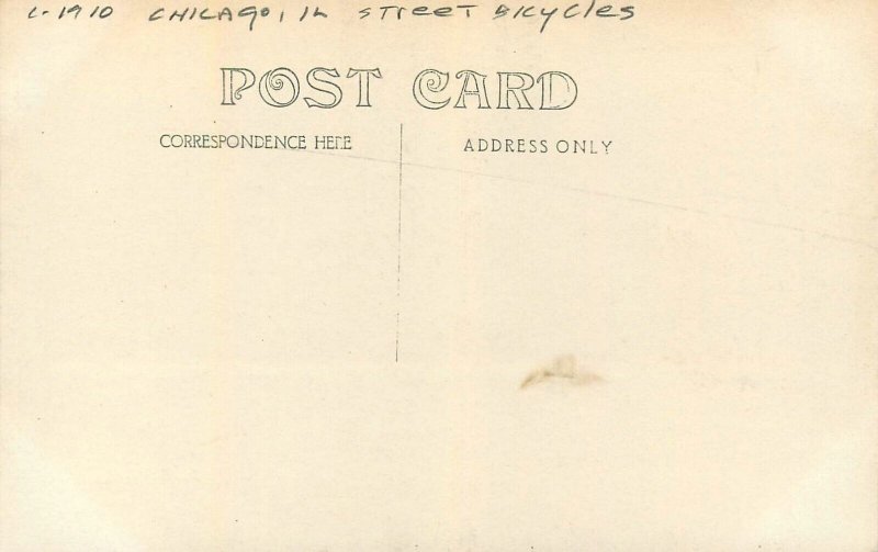 Postcard RPPC C-1910 Illinois Chicago Street Bicycles 23-12928