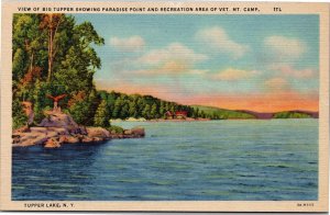 Postcard NY Tupper Lake Big Tupper showing Paradise Point and Recreation area