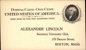 Alexander Lincoln Sec University Club Boston MA c1880s-90s Postcard