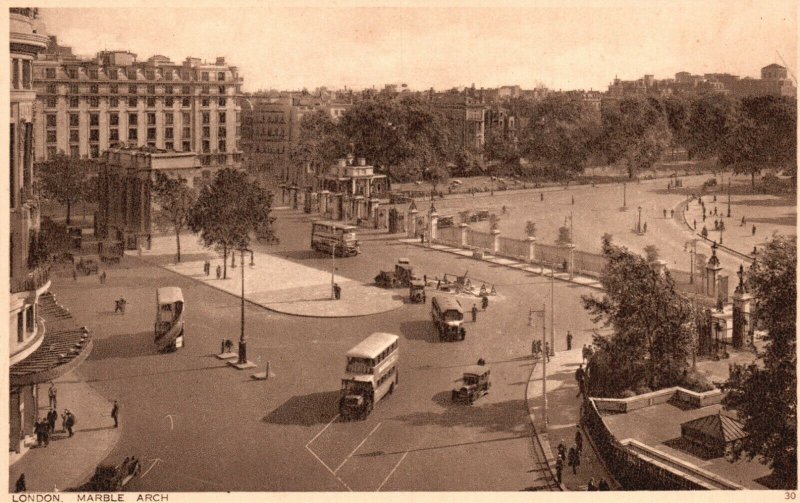 London United Kingdom, Marble Arch, Double Decker Bus, Vintage Postcard
