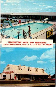 Postcard SWIMMING POOL SCENE Hagerstown Maryland MD AN0756