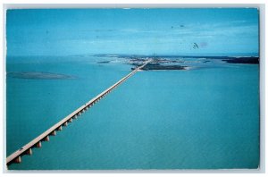 Key West Florida Postcard Seven Mile Bridge Looking North Showing Marathon 1958