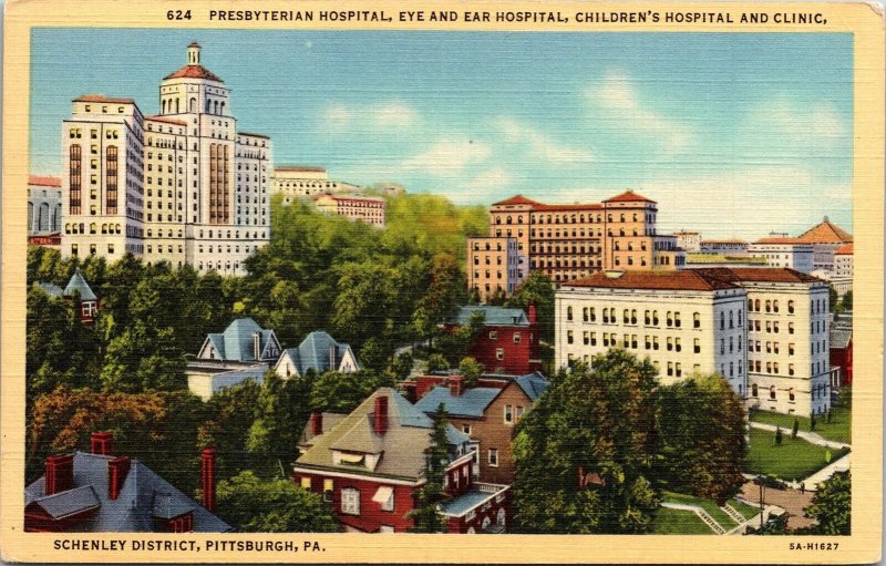 Presbyterian Hospital Eye Ear Childrens Schenley Pittsburgh PA Linen Postcard  