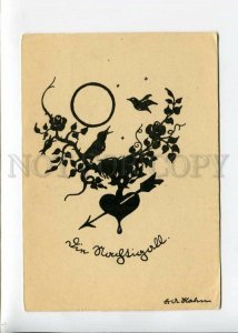 3154993 SILHOUETTE Bird w/ HEART by HAHN vintage PC