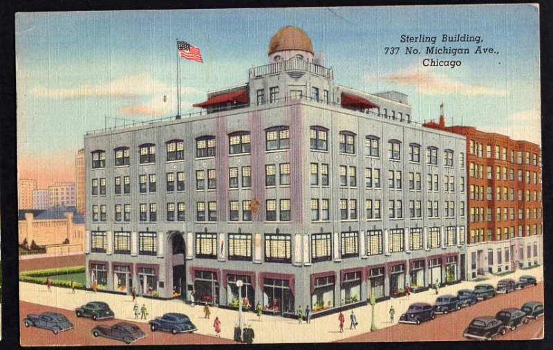 Illinois CHICAGO Sterling Building, 737 No. Michigan Ave. - pm1947 cars LINEN