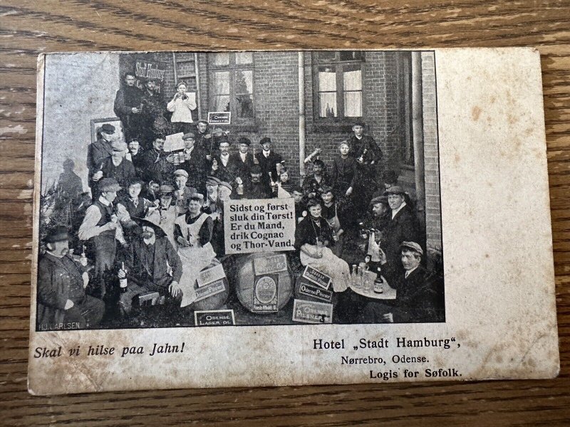 Original Vintage Postcard Early 1900's Men Drinking Alcohol Large Group