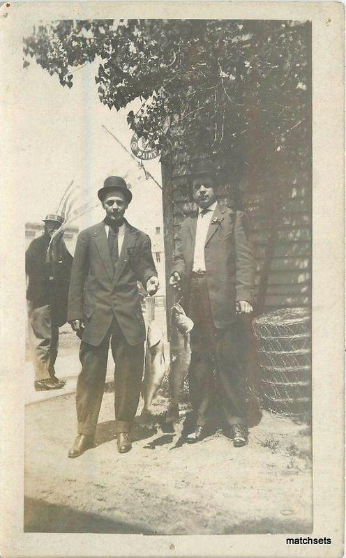 C-1910 Two Men & Two Large Fish RPPC real photo postcard 7033