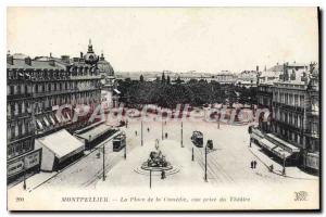 Postcard Old Montpellier Place De La Comedie Vue Prize Du Theater