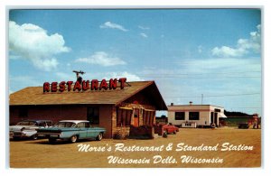 WISCONSIN DELLS, WI ~Roadside Morse's GAS STATION & Cafe  c1950s Cars Postcard