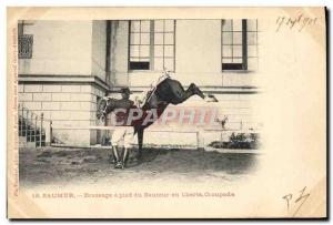 Old Postcard Saumur Horse Equestrian Dressage foot jumper at liberty croupade