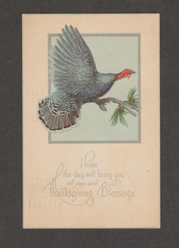 Holiday Post Card Vintage Thanksgiving Blessings Turkey Postmarked 1929