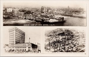 Long Beach CA Aerial View Roller Coaster Farmers Merchants Bank RP Postcard E77