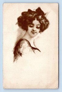 Gibson Girl Woman With Curly Hair In Black  1912 DB Postcard M2