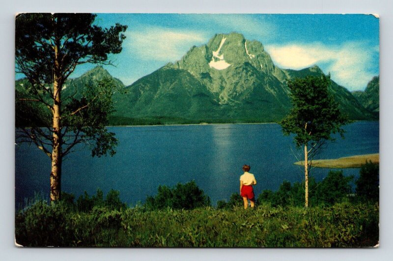 Grand Teton National Park Wyoming Mount Moran Chrome Cancel WOB Postcard 