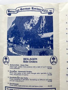 Vintage 70s Bavarian German Restaurants Inc Dinner Menu