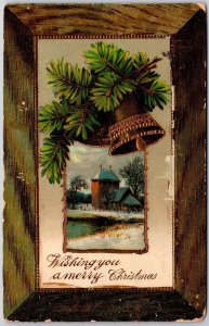 1910 Christmas Landscape Bordered Framed Greetings And Wishes Posted Postcard