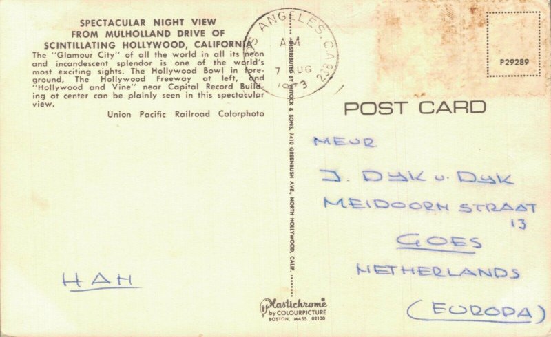 USA Hollywood The Glamour City Vintage Postcard 03.34