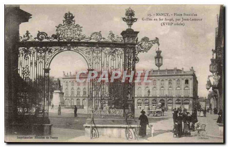 Old Postcard Nancy Place Stanislas wrought iron gates by Jean Lamour (animated)