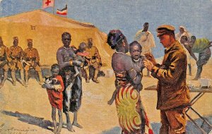 KOLONIAL KRIEGER SPENDE-JUNG AFRIKA WIRD GEIMPFT~WW1 GROTEMEYER GERMAN POSTCARD