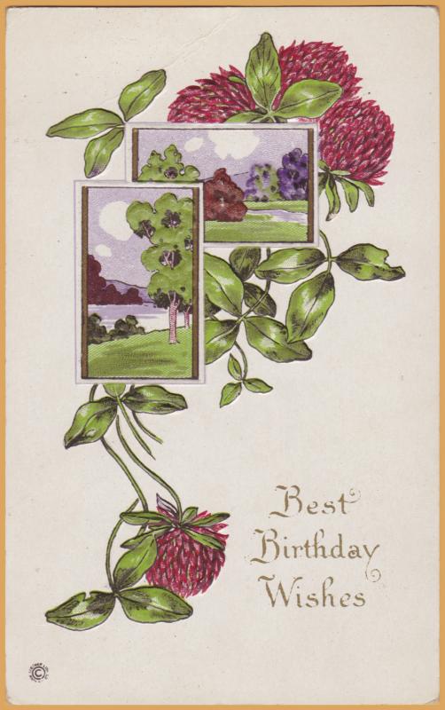 Vintage Birthday-Best Birthday Wishes Red Flowers, pastoral scene