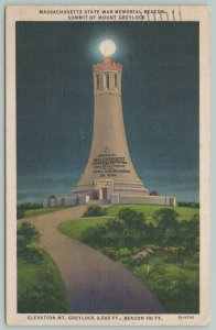 Mount Greylock Summit Massachusetts~State War Memorial~1940s Linen Postcard