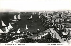 Salonika Greece Fetes Navales Harbor Boats Real Photo Vintage Postcard