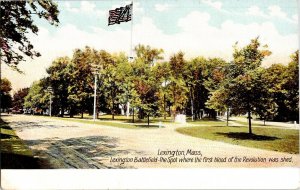 Lexington Mass. Battlefield Revolution Flag Undivided Back Postcard Germany Vtg 