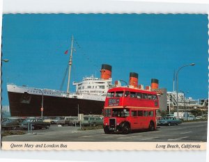 M-112693 Queen Mary Ship and London Bus Long Beach California