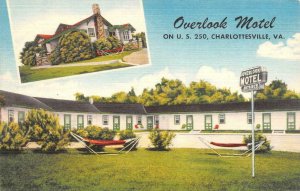 CHARLOTTESVILLE, Virginia VA   OVERLOOK MOTEL  Hammocks  ROADSIDE Linen Postcard