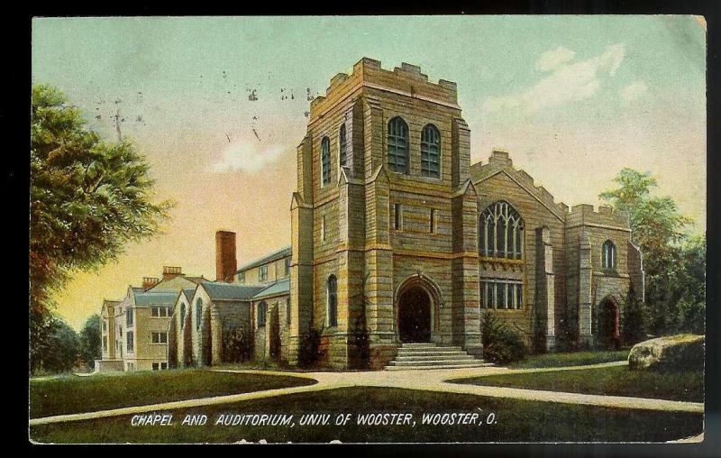 Chapel University of Wooster Ohio birdseye view used c1907