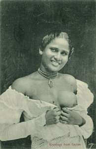 ceylon, Native Topless Nude Woman showing her Breasts (1906) Postcard