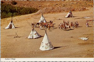 'Indian Village' Native Americans Unknown Location USA Teepee 1970s Postcard F20